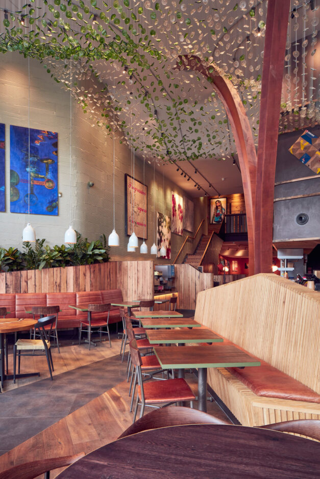 Wooden accents and NOROCK table bases at Nando's Eltham
