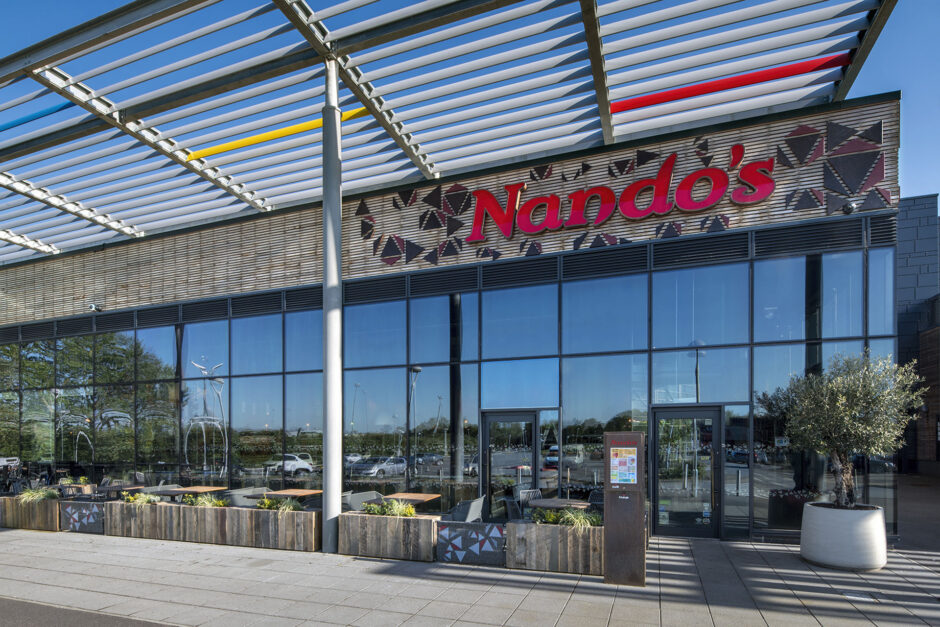 Nando's Ely exterior with NOROCK outdoor table bases