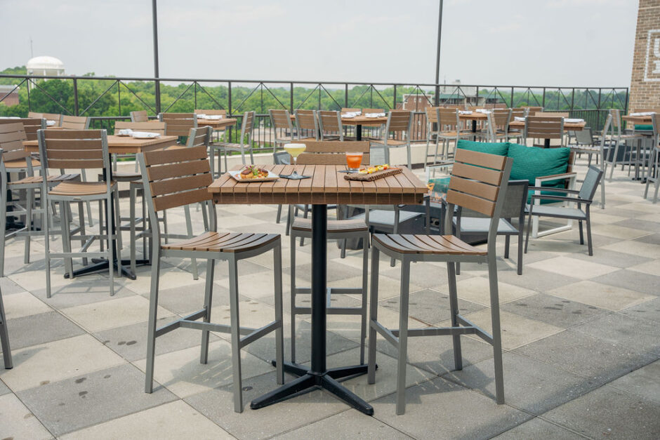 NOROCK self-stabilizing table bases ensuring a steady dining experience at UP on the Roof