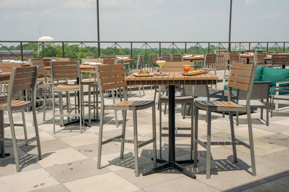 Stylish rooftop bar area at UP on the Roof, serving craft beers and fine wines.