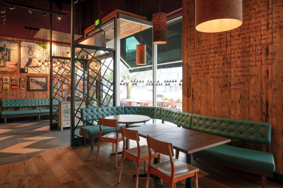 Stylish seating arrangement by Hill Cross Furniture at Nando's Cambridge Leisure