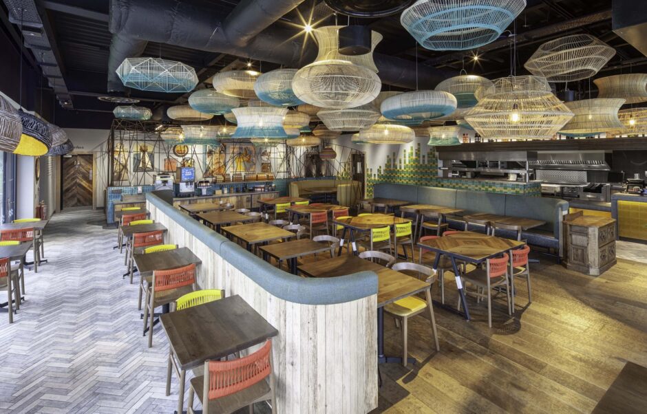 Modern and functional design elements at Nando's Paisley by Harrison and Hill Cross Furniture