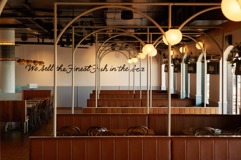 "We sell the finest fish in the sea" - signwriting on the wall at Kailis Fishmarket Café